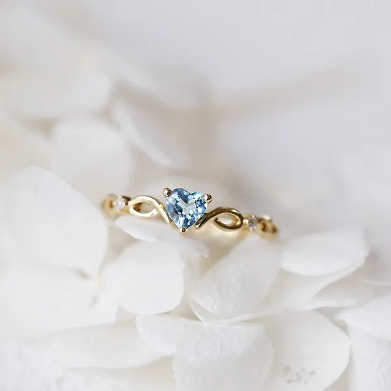 Women Dainty 18k gold plated Skyblue Heart Shaped Sapphire Diamond Gemstone Ring