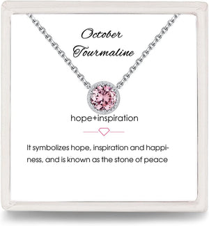 Sterling Silver Dainty Birthstone Pendant Necklace S925 White Gold Tiny Solitaire CZ Pendant Birthday Gift for Women