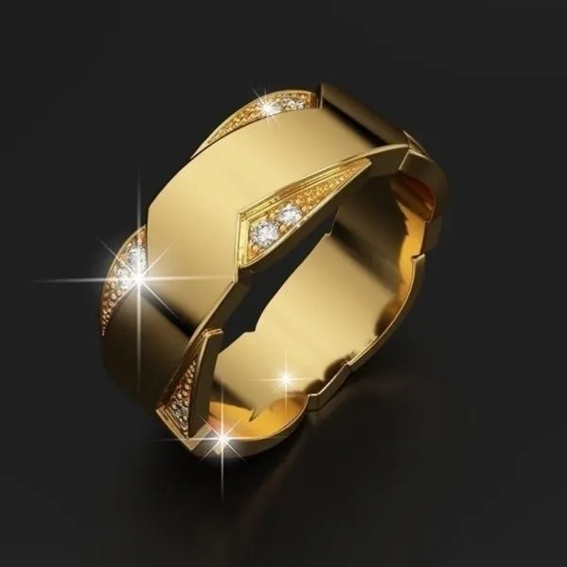 Elegant Dazzling Fashion Jewelry Classic Business Men's 18K Solid Gold Ring White Sapphire Diamond Ring European and American Business Men's Engagement Wedding Ring Anniversary Gift Birthday Banquet Luxury Jewelry Size US5-13