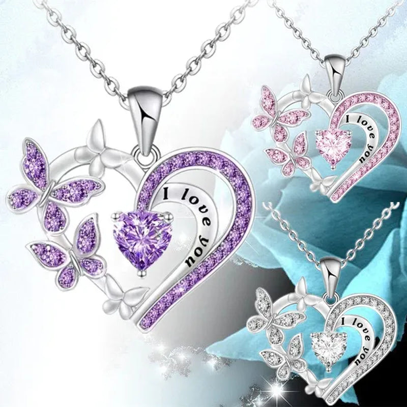 Exquisite Fashion Creative Women's Butterfly Necklace Crystal Butterfly Jewelry Love Pendant Butterfly Necklace Women's Wedding Jewelry Birthday Party Anniversary Gift Jewelry