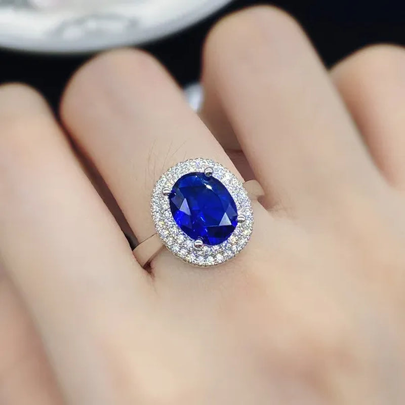 Fashion Jewelry Gold-Plated Ring Natural Gemstones Cut Ellipse Sapphire Zircon AAA Opening Adjustable Ring