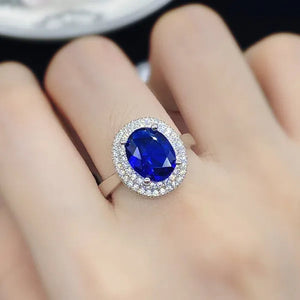 Fashion Jewelry Gold-Plated Ring Natural Gemstones Cut Ellipse Sapphire Zircon AAA Opening Adjustable Ring