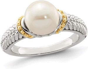8-9Mm Cultured Freshwater Pearl Ring in Sterling Silver with 14K Gold Accents