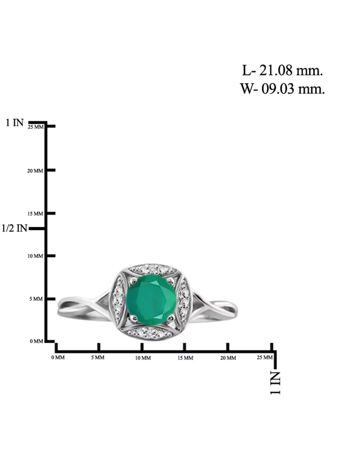 0.46 Carat T.G.W. Emerald Gemstone and White Diamond Accent Sterling Silver Ring