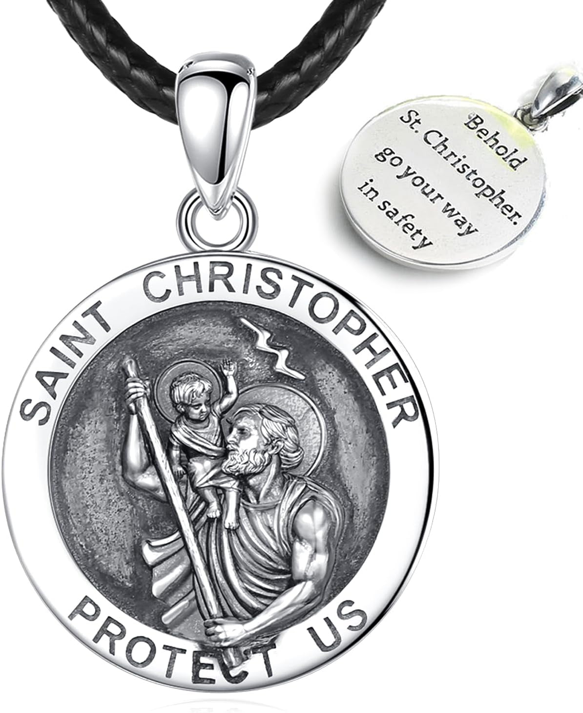 925 Sterling Silver St Michael/St Christopher/St Benedict/Virgin Mary/San Judas Tadeo/Good Shepherd Cross/Archangel Necklace Medal Pendant Protection Religious Amulet Jewelry for Men Women