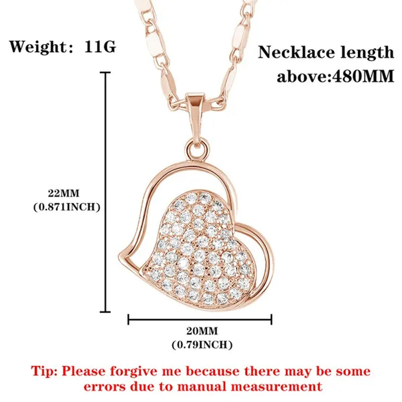 Classic Necklaces For Women Lovely Double Heart Necklace Vintage Rose Gold Necklace Diamond Women Necklace Valentine'S Day Gift For Women