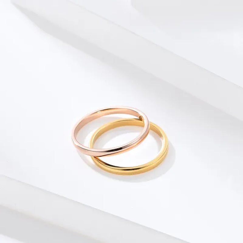 2Mm Stainless Steel Thin Ring Rose Gold Black for Women Men Minimalist Ring Jewelry Party Simple Fashion Gift Size 3 to 12