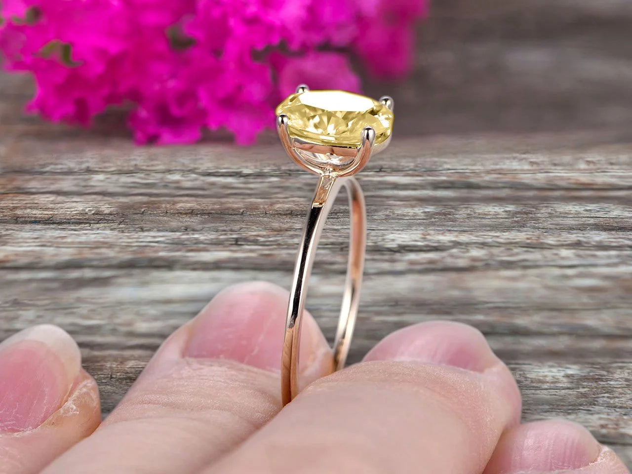 1.25 Carat Classic 8X6Mm Oval Champagne Diamond Moissanite Solitaire Engagement Ring on 10K Yellow Gold