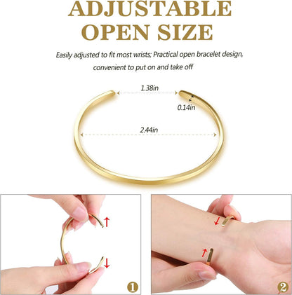 Thin Open Cuff Bracelet, Christmas Gift for Girlfriend Wife Mom, 18K Gold Plated Couples Oval Love Bracelets, Plain Polished Finish Open Cuff Bangle Jewelry Gift for Men Women