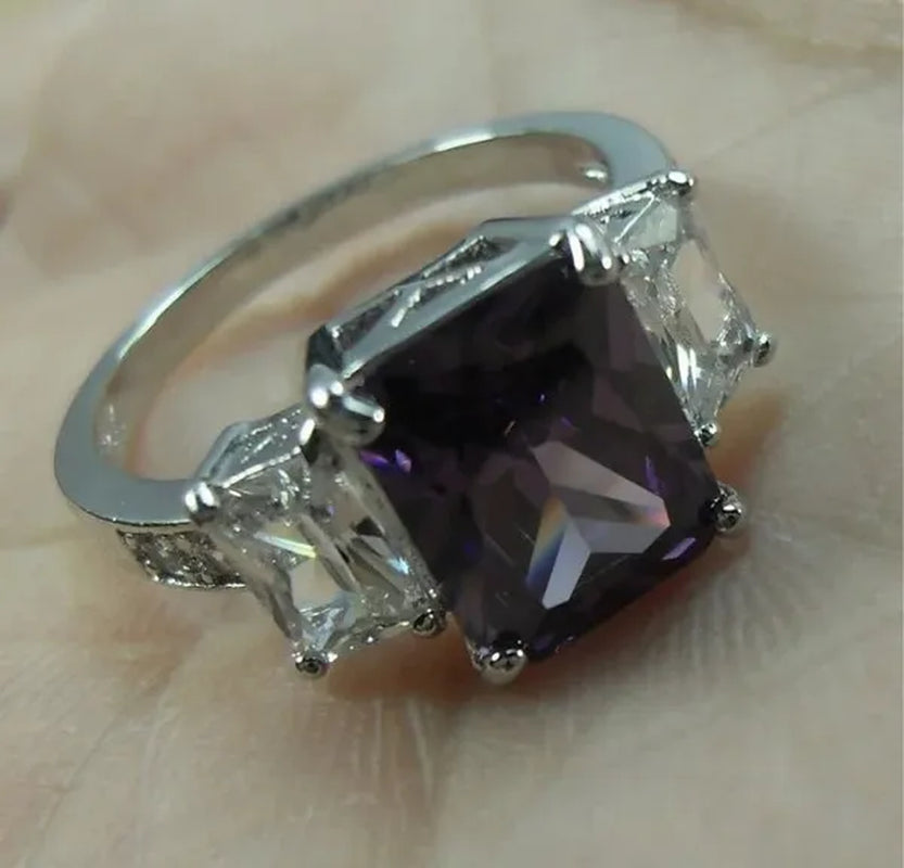 Natural 5.99CT Alexandrite Diamond 14K White Gold Ring Size 6-10