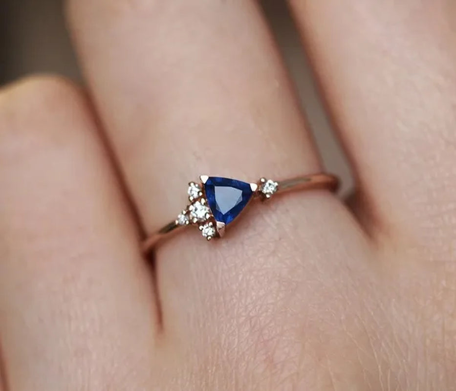 Exquisite Blue Zircon  Women Rose Gold Colour Wedding Engagement Rings Jewelry Size 4-11