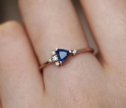 Exquisite Blue Zircon  Women Rose Gold Colour Wedding Engagement Rings Jewelry Size 4-11