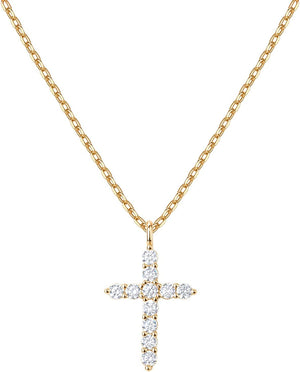 14K Gold Plated Cubic Zirconia Cross Necklace for Women | Cross Faith Pendant Necklaces