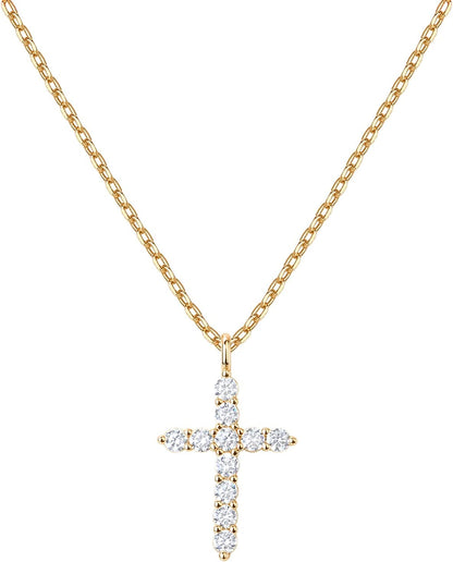 14K Gold Plated Cubic Zirconia Cross Necklace for Women | Cross Faith Pendant Necklaces