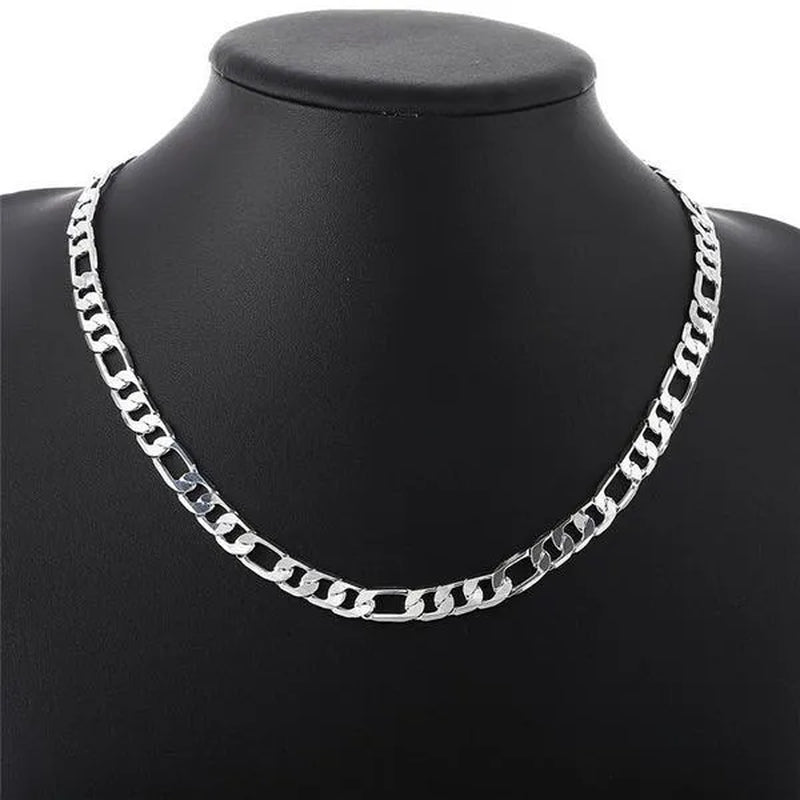 2pcs/Set(Bracelet+Necklace) Charm Men Women Figaro Curb Link Chain Bracelet Necklace Fashion 925 Sterling Silver Exquisite Jewelry Gifts