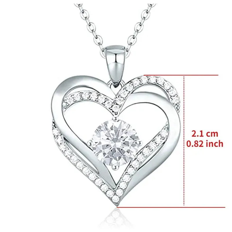 Exquisite Fashion Golded Plated Pave Setting Diamond Double Heart Pendant Necklace for Women Bridal Wedding Romantic Gift