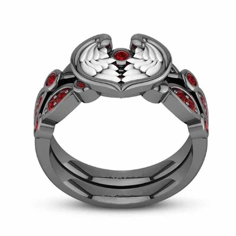 2 Pieces/Set Beautiful Women Fashion Exquisite Jewelry Classic Creative Angel Wings Heart Ring Elegant Princess Red Zircon Ring Set Romantic Bridal Engagement Wedding Ring Set Anniversary Birthday Party Christmas Gift Ring Set Jewelry Size US4-11