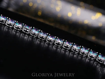Gloriya Perfect 0.5 Carat Round Cut Mystic Rainbow Crystal Silver Plated Fashion Ladies Tennis Bracelet For Women Jewelry