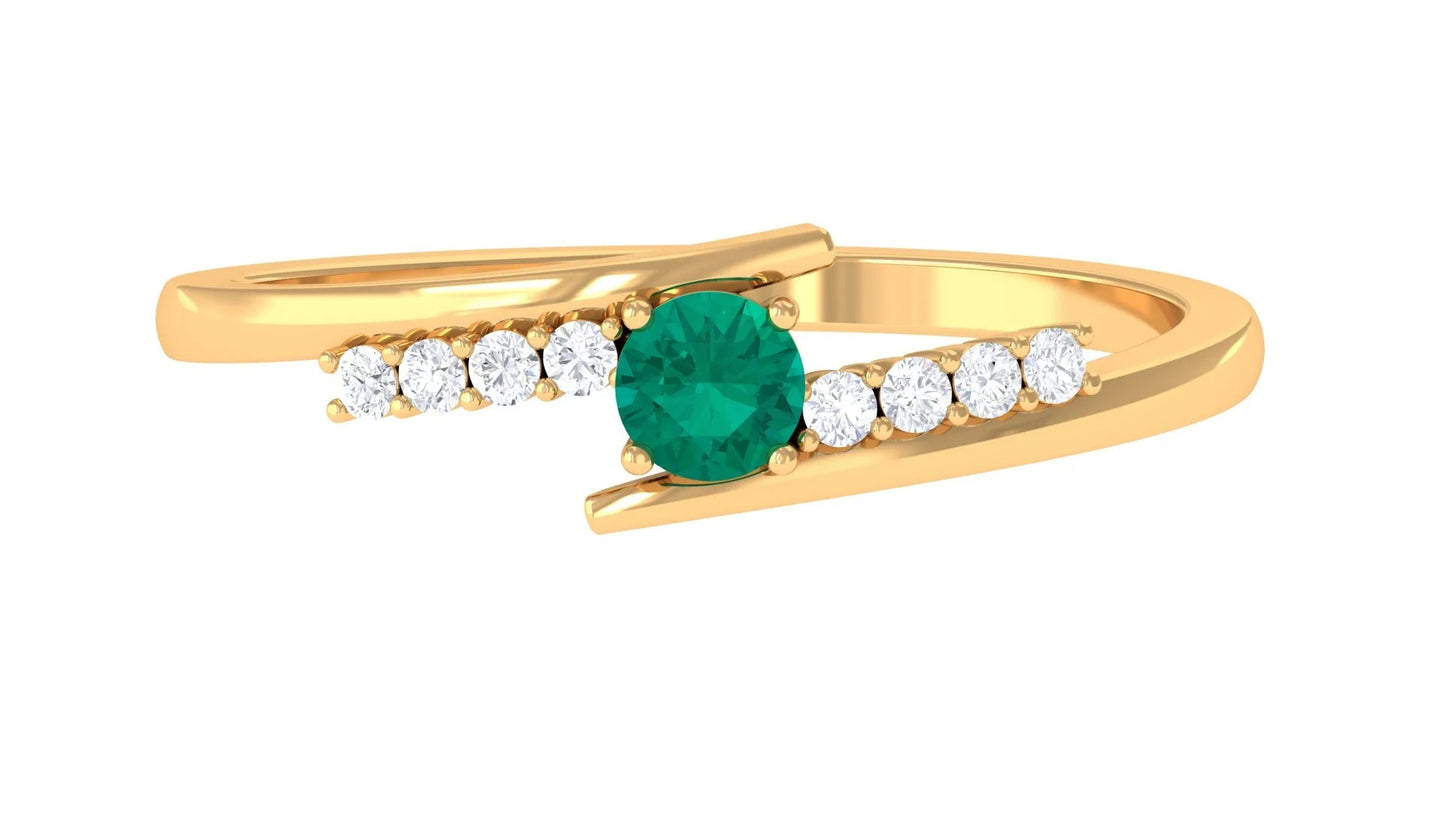 Minimal Emerald Bypass Promise Ring for Women, May Birthstone Ring (AAA Quality), 14K Yellow Gold, US 8.50