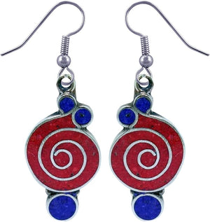 Handmade Drop Earrings, Gemstone Inlay Earring for Women, Boho Design Jewelry, Fashion Earrings for Gifts, Silver Plated Earrings