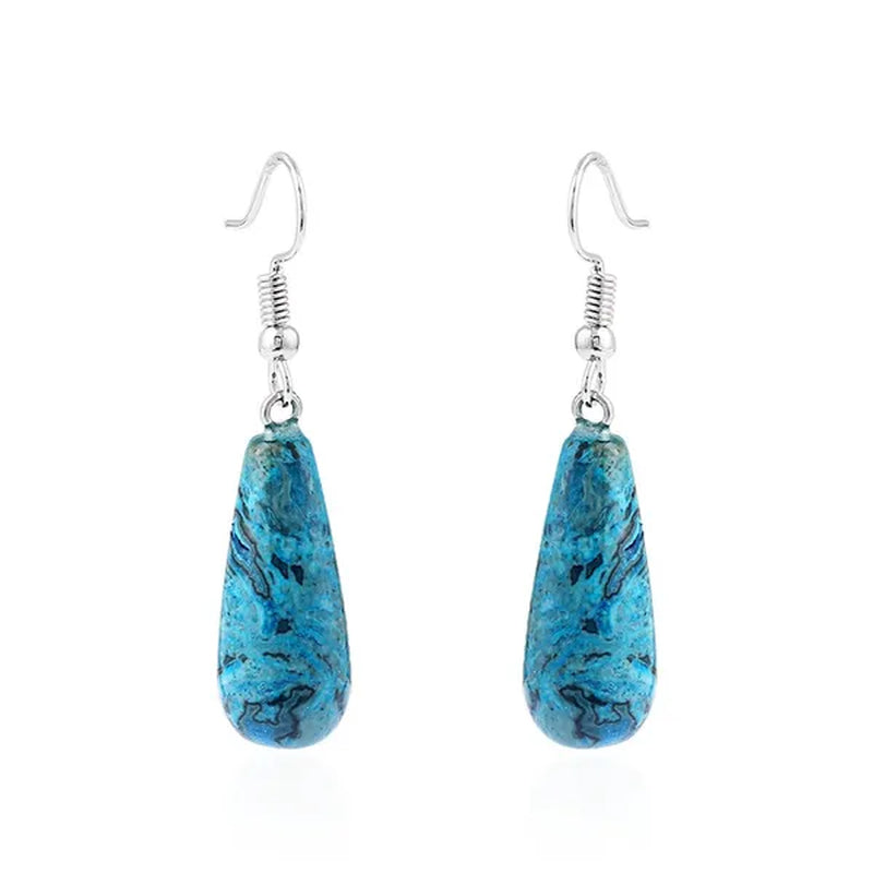 1Pair Option 29X10MM Water Drop Amethyst Clear Quartz Lapis Lazuli Turquoise Rose Quartz Opal Tiger Eye Drop Earrings