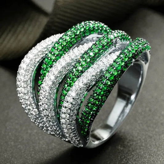 Luxury Silver Natural Gemstones Emerald Twist Rings Birthstone Engagement Rings Wedding Anniversary Bride Women Ring Size 6 7 8 9 10