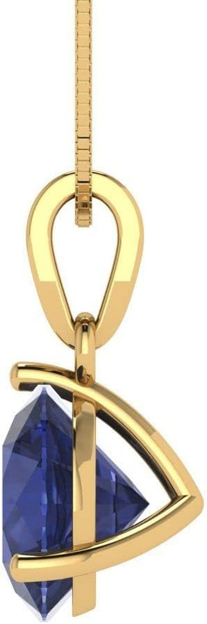 2.0 Ct round Cut Genuine Simulated Blue Sapphire Martini Style Solitaire Pendant with 18" Gold Chain Box 18K Yellow Gold