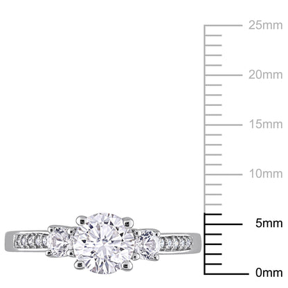 Women'S Engagement Anniversary Bridal 1 1/3 CT. round Created White Sapphire Round-Cut Diamond Accent (G-H, I2-I3) 10Kt White Gold 3-Stone Ring with 4 Prong/Pave Setting & Shoulder Diamonds