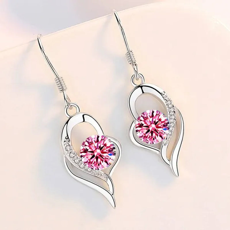 1 Pair Romantic and exquisite 925 standard Sterling Silver Diamond Love Earrings Love Heart Star White Sapphire Diamond Stud Earrings for Women Wedding Engagement Bride Jewelry Gift