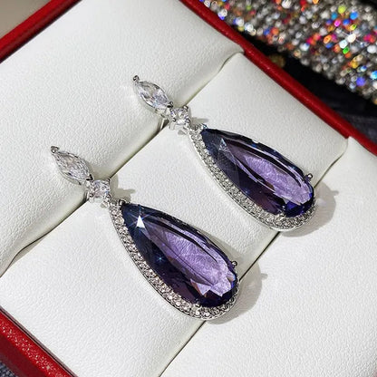 Gorgeous Teardrop Amethyst Gemstone Dangle Earrings for Women Noble 925 Sterling Silver Earrings Party Vintage Jewelry
