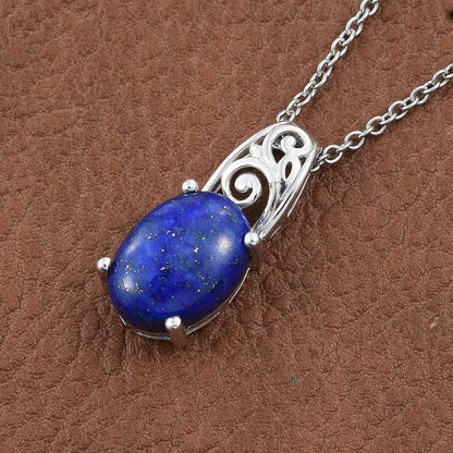 Blue Lapis Lazuli Natural Healing Crystal Stone Decorations Bail Pendant Necklace 20 Stainless Steel Fashion Delicate Unique Jewelry Gifts for Women