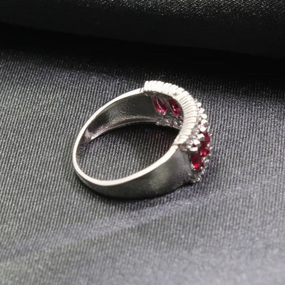 100 % real blood red ruby wedding ring 7 pcs 2.5 mm * 5 mm natural ruby silver ring classic 925 sterling silver ruby ring