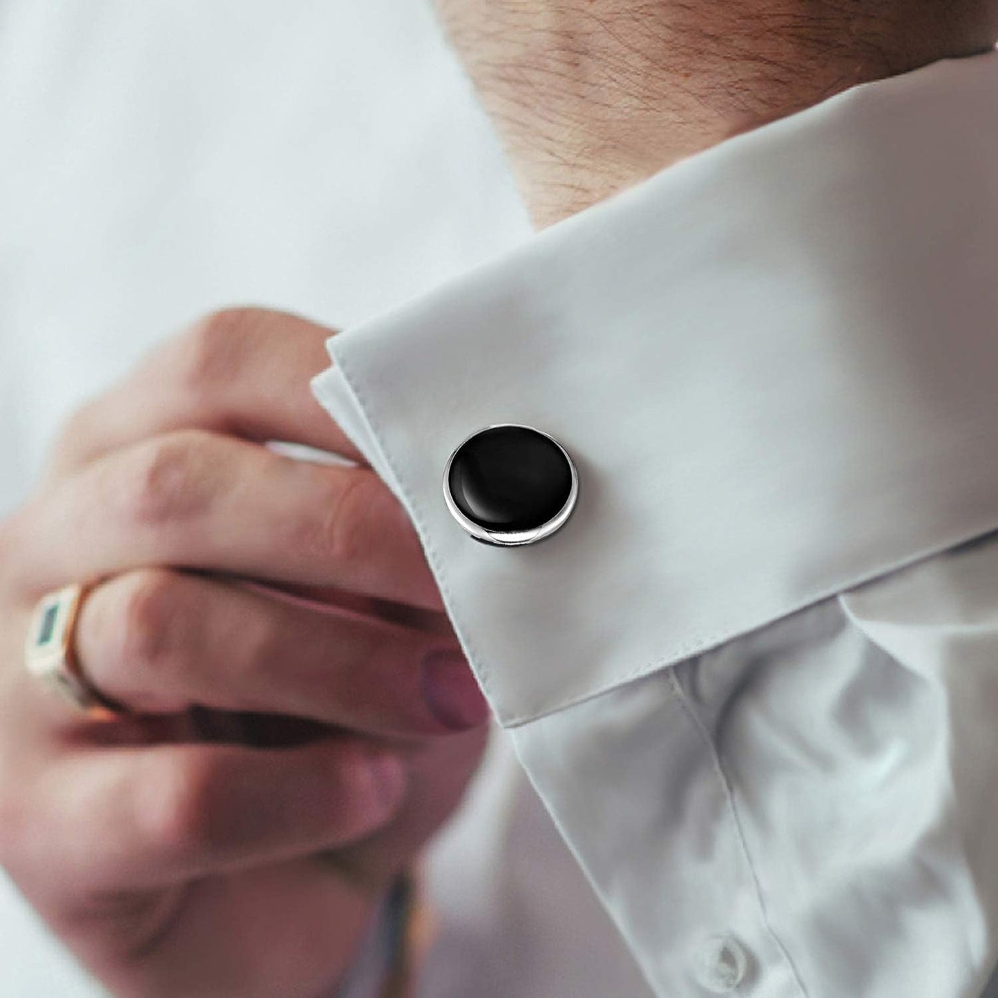 Mens Cufflinks and Studs Set Tuxedo Shirts Classic Black&Silver Match for Business Wedding Formal Suit