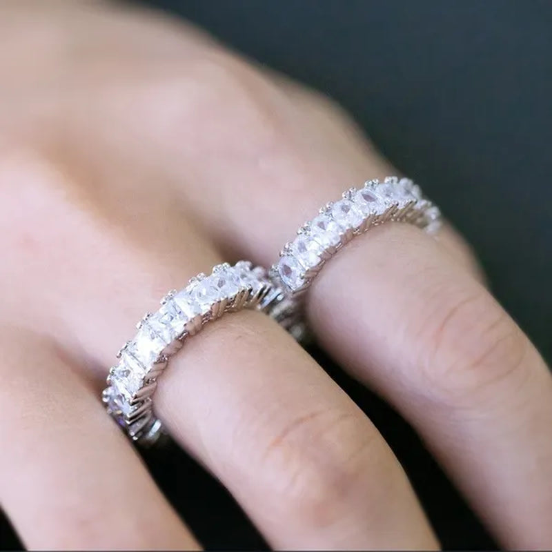 For Beauties! 1PC Pave Setting Square Heart Oval T-Shape Simulated Diamond CZ Eternity Band Engagement Wedding Stone Rings - WORLD TIME VISITS