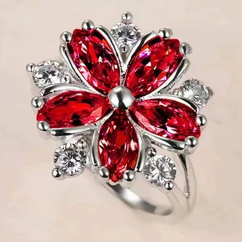 Elegant Women'S Flower Ring Luxury Pink Zircon Ring, Fashionable Flower Shape Women'S Ring, Engagement, Wedding Ring, Princess Ring, Promise Ring, Valentine'S Day, Christmas Gift. Size US5-11. Happy Shopping!