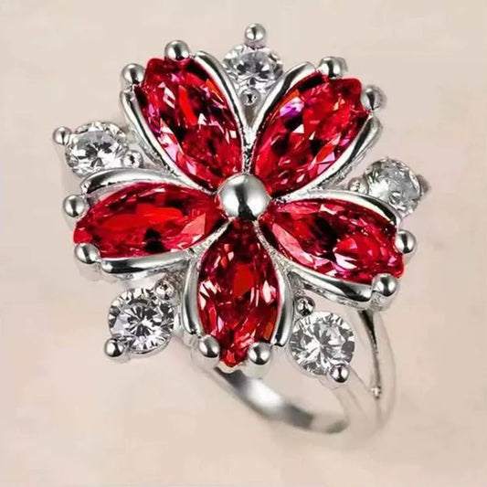 Elegant Women'S Flower Ring Luxury Pink Zircon Ring, Fashionable Flower Shape Women'S Ring, Engagement, Wedding Ring, Princess Ring, Promise Ring, Valentine'S Day, Christmas Gift. Size US5-11. Happy Shopping!