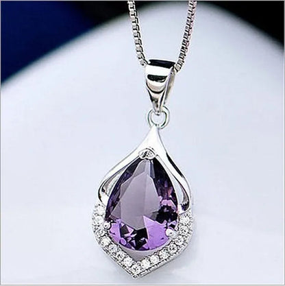 Fashionable and Noble 925 Pure Silver Diamond Lady Necklace Long Pendant Elegant Natural Amethyst Clavicle Chain