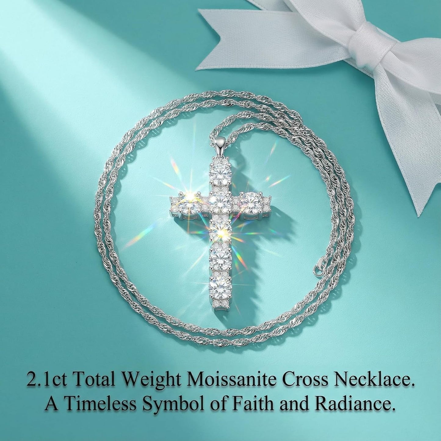 2.1Ct Women'S Moissanite Cross Necklace - S925 Sterling Silver White Pendant, D Color VVS1 Clarity Moissanite with GRA Certificate, Anniversary Birthday Mother'S Valentine'S Day Gift