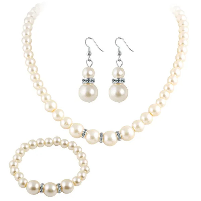 Wedding Jewelry Set Bride Bridesmaid Elegant Princess  Crystal Necklace Earrings Bracelet Pearl Jewelry Set For Women Girl - WORLD TIME VISITS
