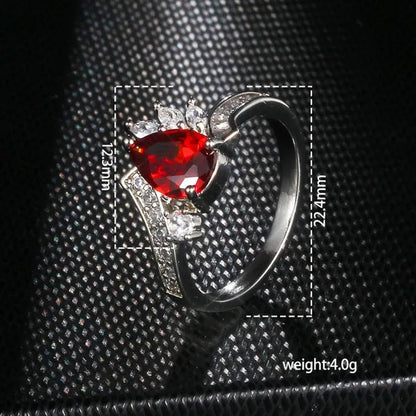 New silver-plated Fashion Natural Ruby Angel Teardrop Diamond Ring Engagement Wedding Ring Anniversary Christmas Gift Jewelry Accessories Size 5-11