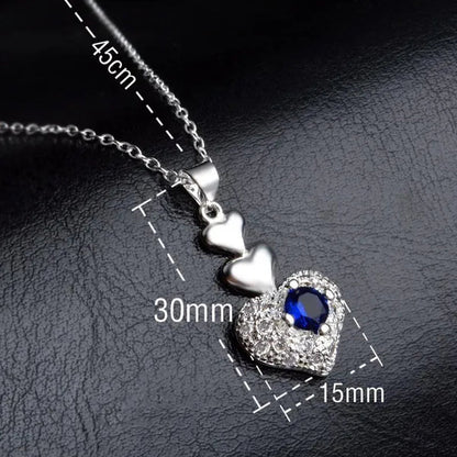 925 Sterling Silver Heart Blue Zircon Crystal Pendant Necklace Earrings for Women Party Wedding Jewelry Set