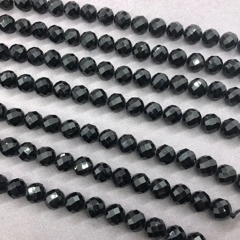 Black Tourmaline Beads 6-10mm Faceted Natural Stone Cut Gem Geometry DIY