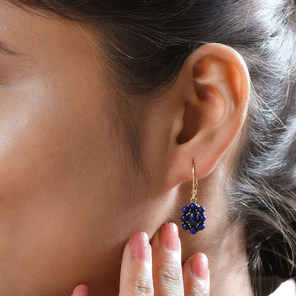 Shop LC Blue Lapis Lazuli Flower Dangle Earrings for Women 18K Yellow Gold Plated Jewelry Ct 3.60 Birthday Gifts for Women