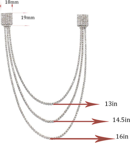 Rhinestone Geometric Tassel Lapel Brooch Pin Long Chain Multi-Layered Full of Crystal Square Pins Clip Dress Sweater Collar Jackets Suit Brooches Pins Fashion Jewelry Gifts for Women Girls Accessories