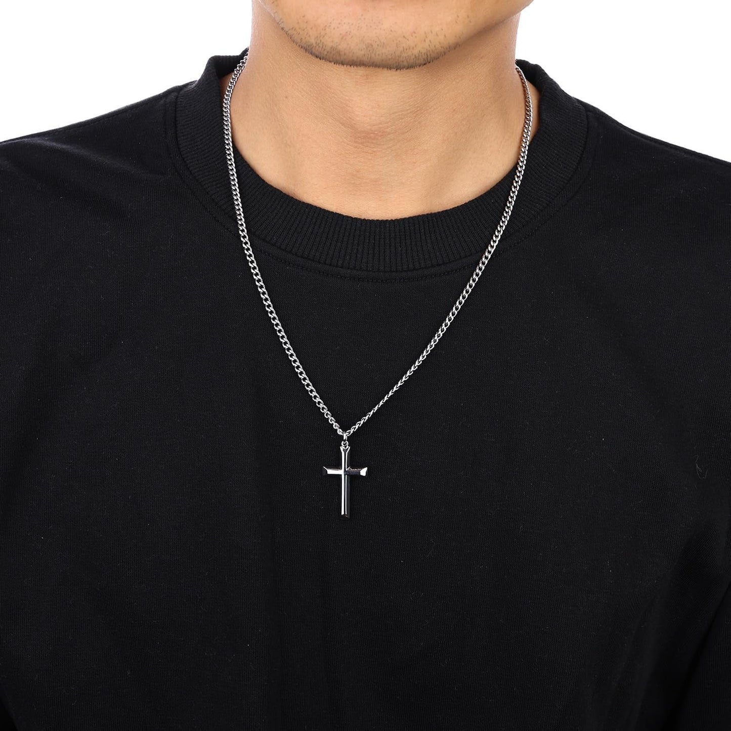 18K Gold Plated Cross Necklace for Men & Boys –Stainless Steel or Gold Plated Pendant with Durable Curb Chain – 18" to 24" Length – USA Faith-Based Brand