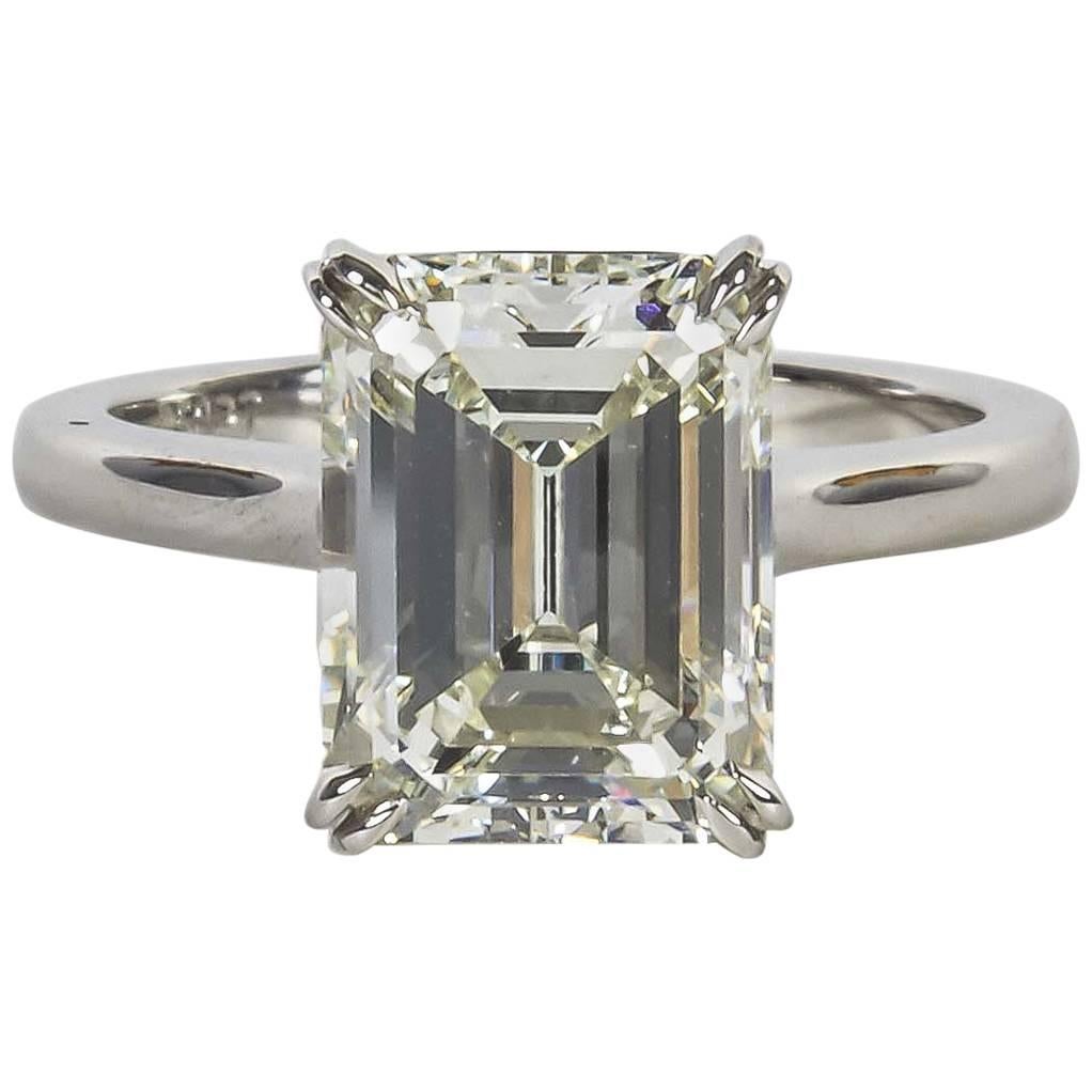 Elegant 4.26 Carat GIA Emerald Cut Diamond Platinum Solitaire Ring