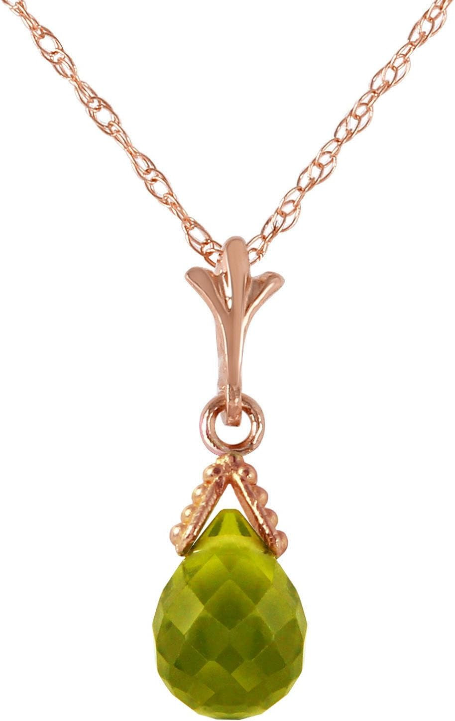 14K Solid Gold Jewelry Set: Natural Briolette 7 Carat Total Peridot Pendant Necklace and Dangle Earrings