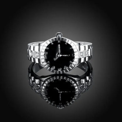 Creative 925 Sterling Silver AAA Zircon Watch Shape Ring for Women Fashion Wedding Engagement Party Gift Charm Jewelry