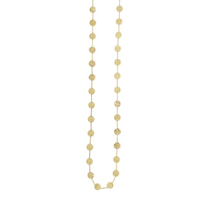 14K Yellow Gold Shiny Hammered Disc Rolo Type Chain Long Link Necklace 38" Spring Ring Clasp by