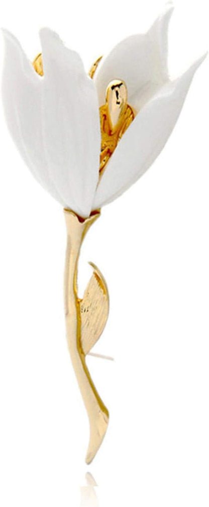Travet White Gold Tulip Flower Brooch Pin Large Tulip Lapel Pin for Sweater Coat